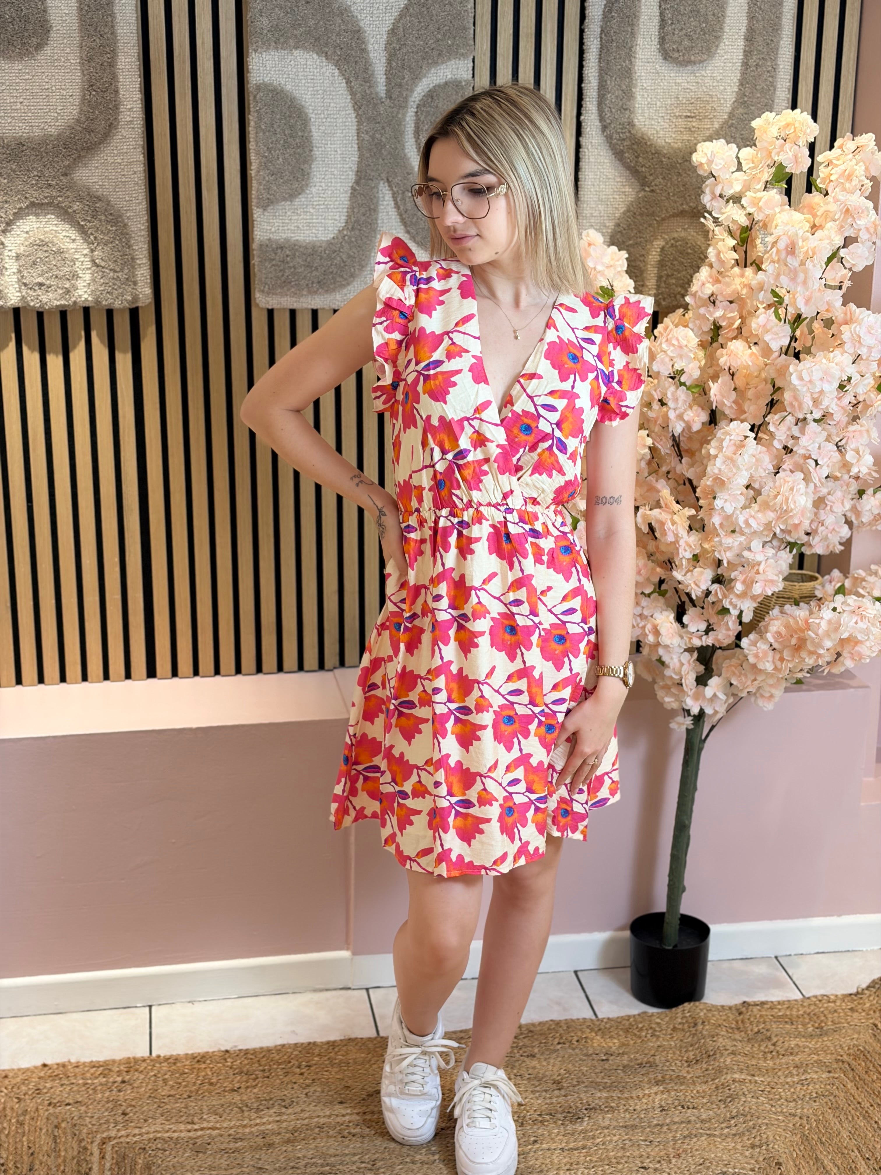 Robe Courte - Inès - Fuchsia & Orange