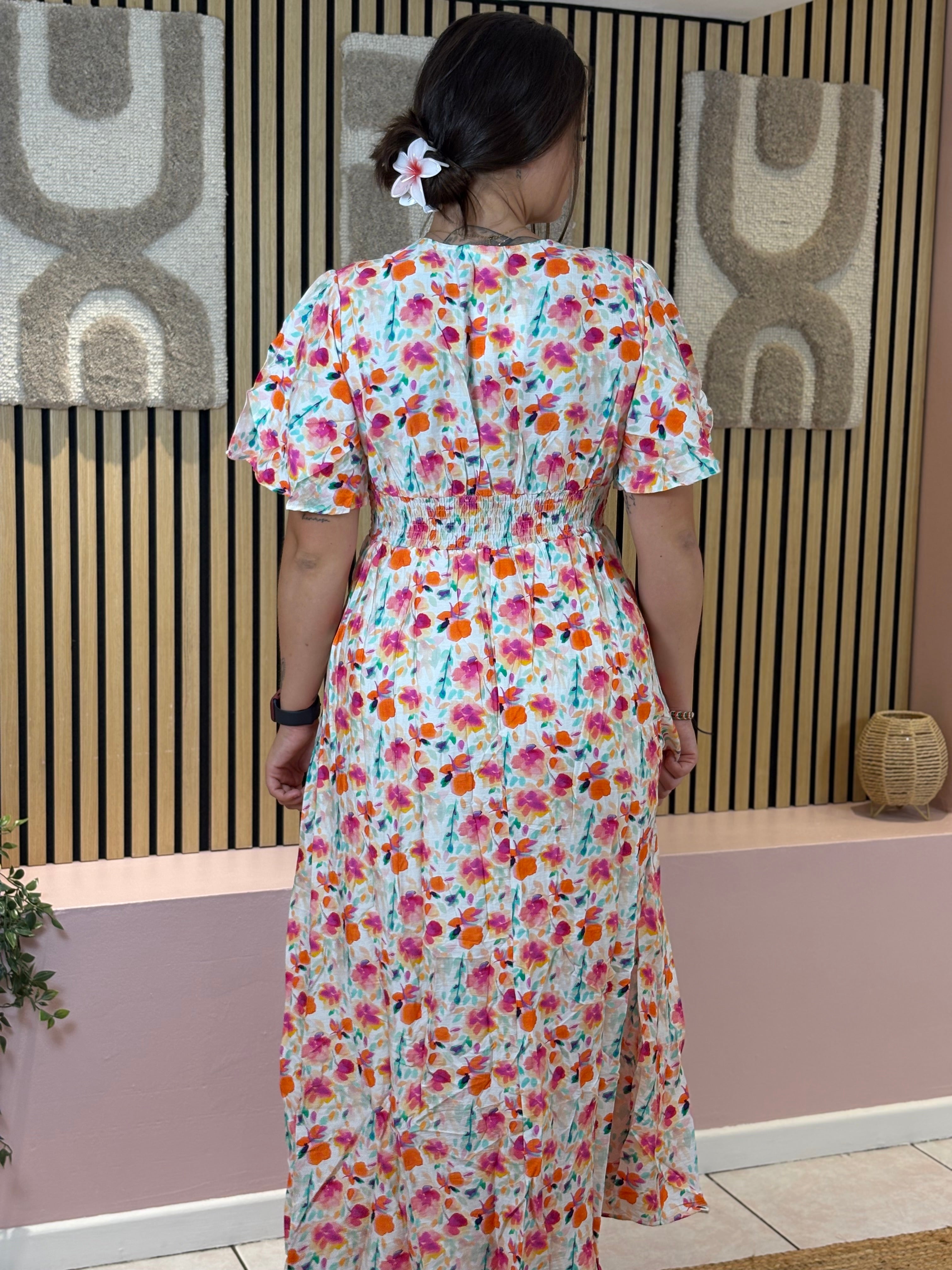 Robe Longue - Fanny - Orange & Fuchsia