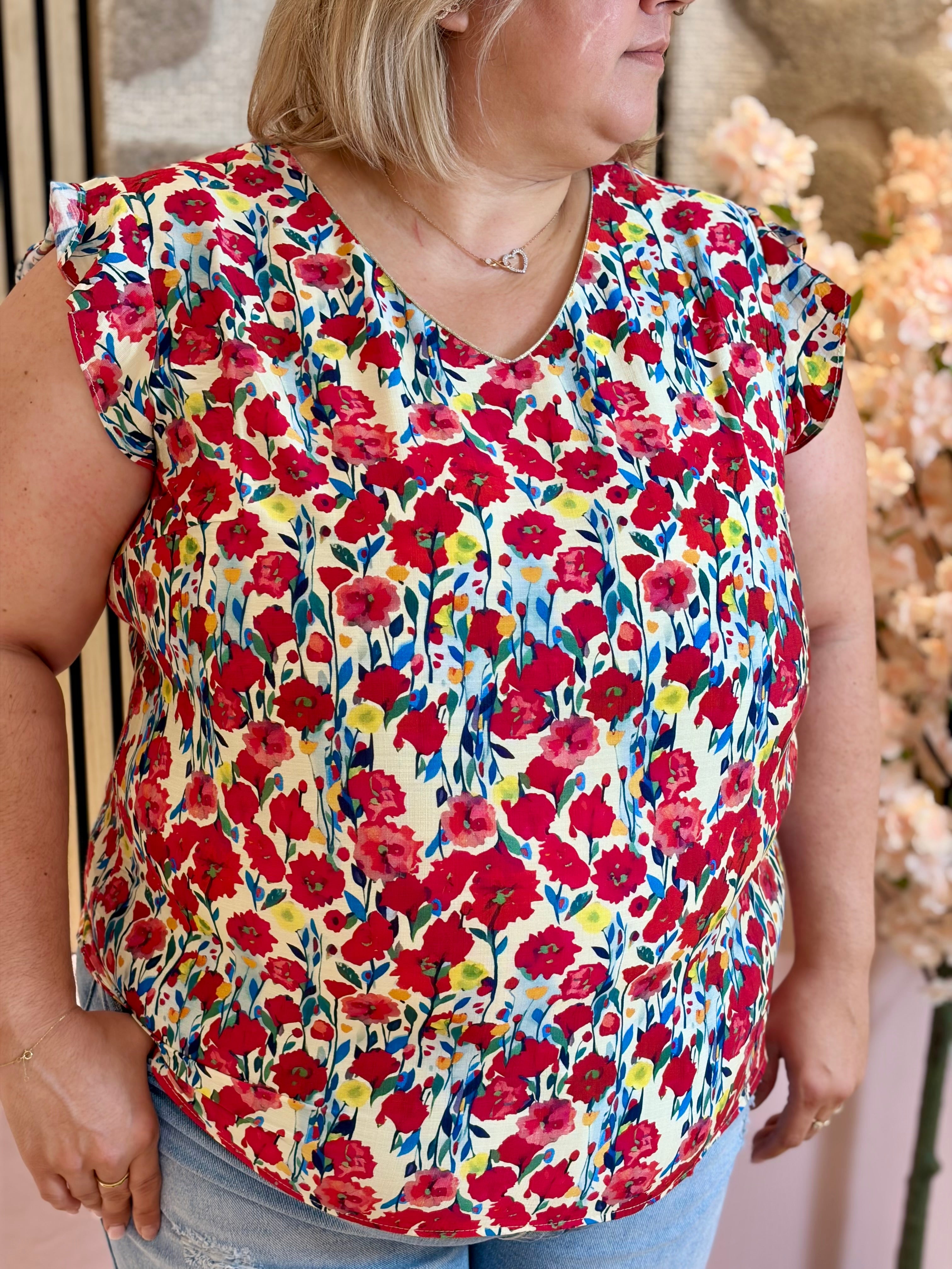 Blouse - Carla - Rouge Fleuri