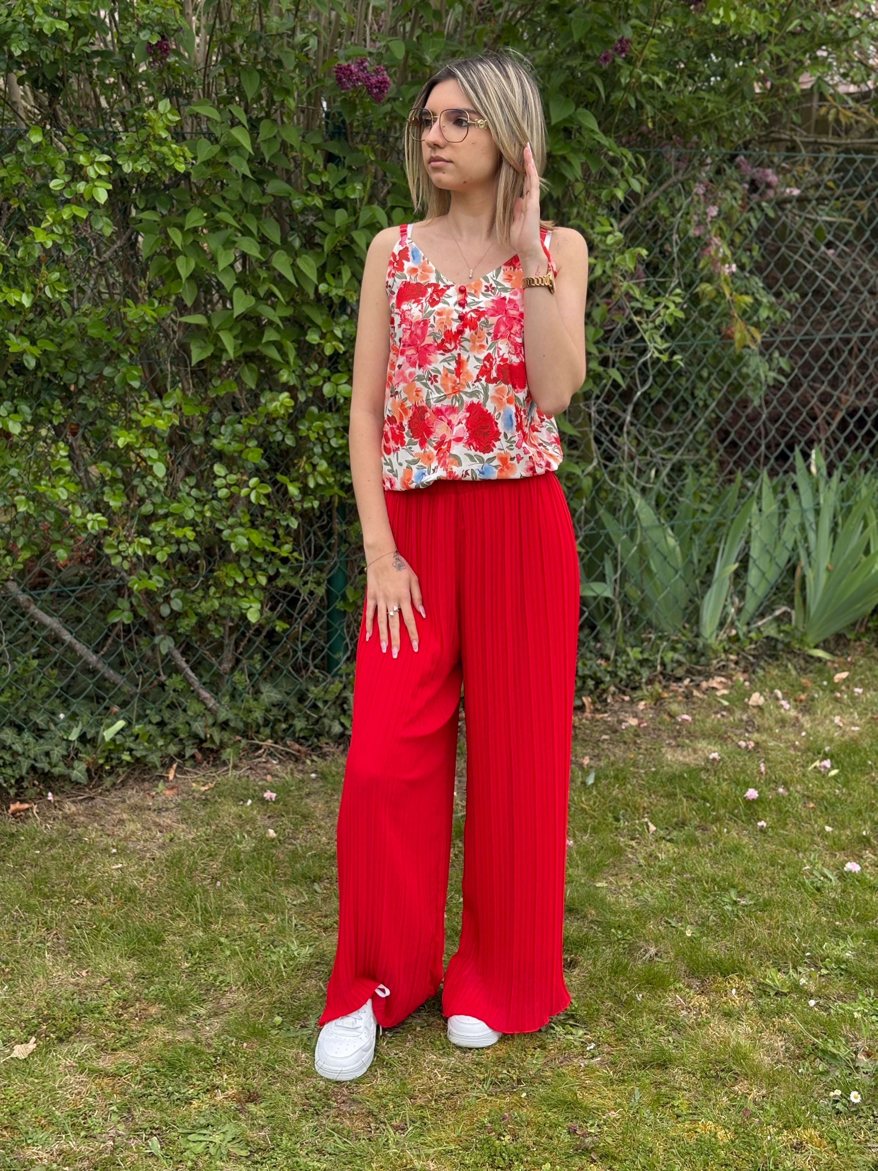 Top - Mily - Rouge - Fleuri