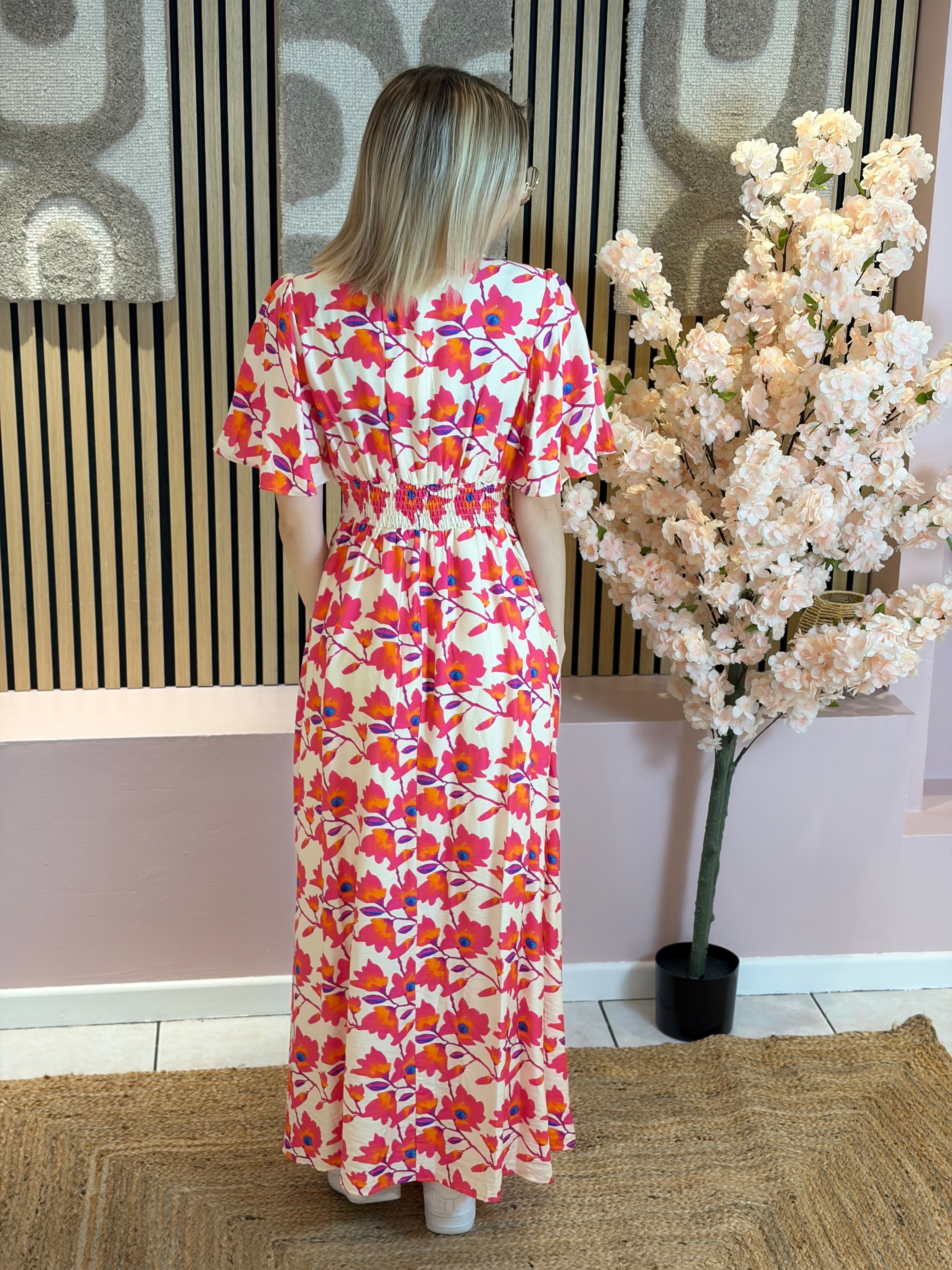Robe Longue - Inès - Fuchsia & Orange