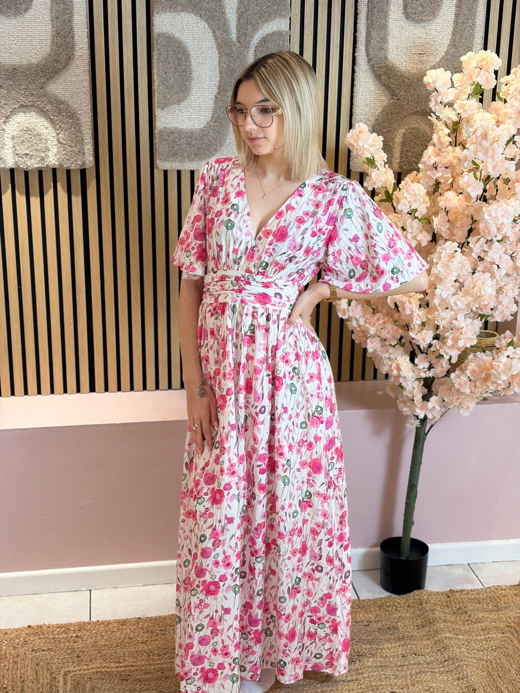 Robe Longue - Anastasia - Fleuri Rose