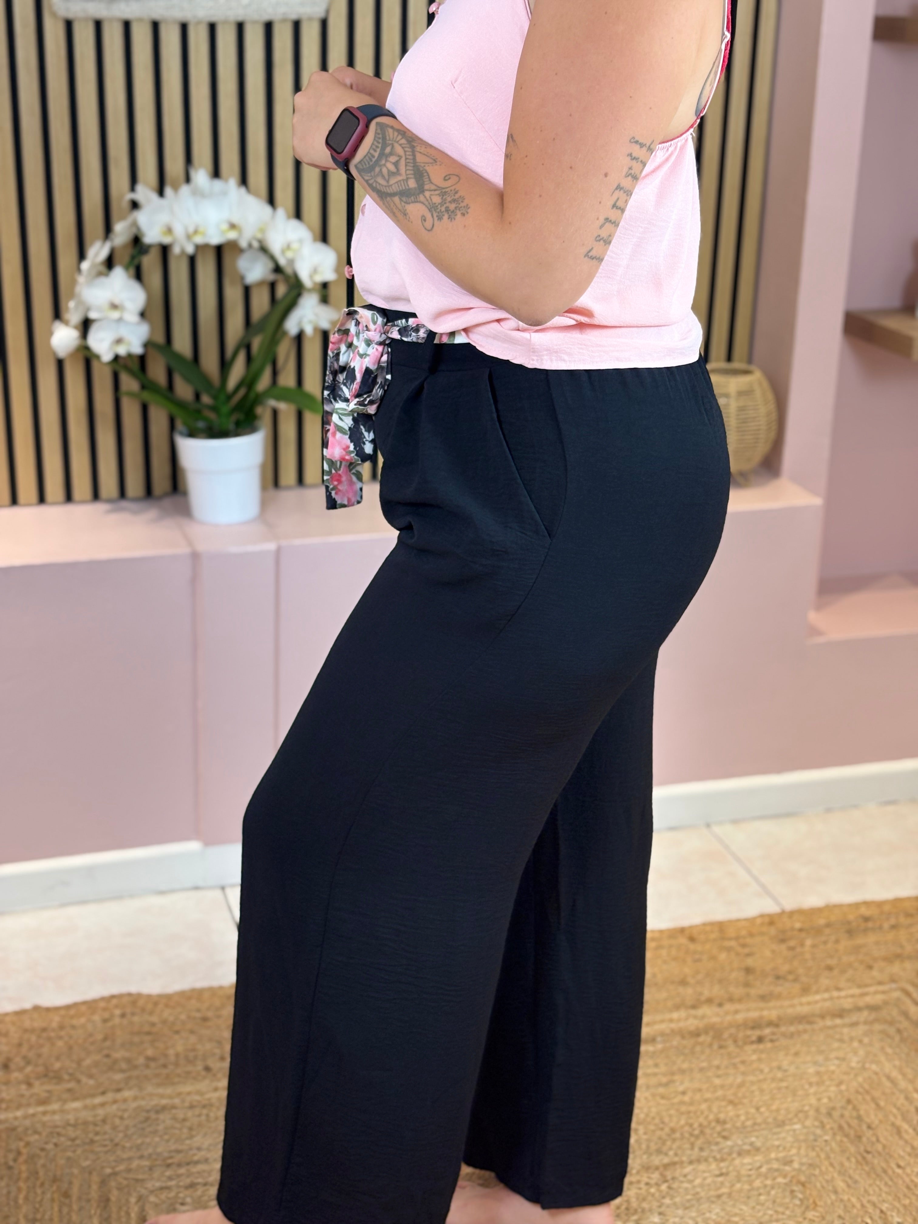 Pantalon - Dolce - Noir/Fleuri