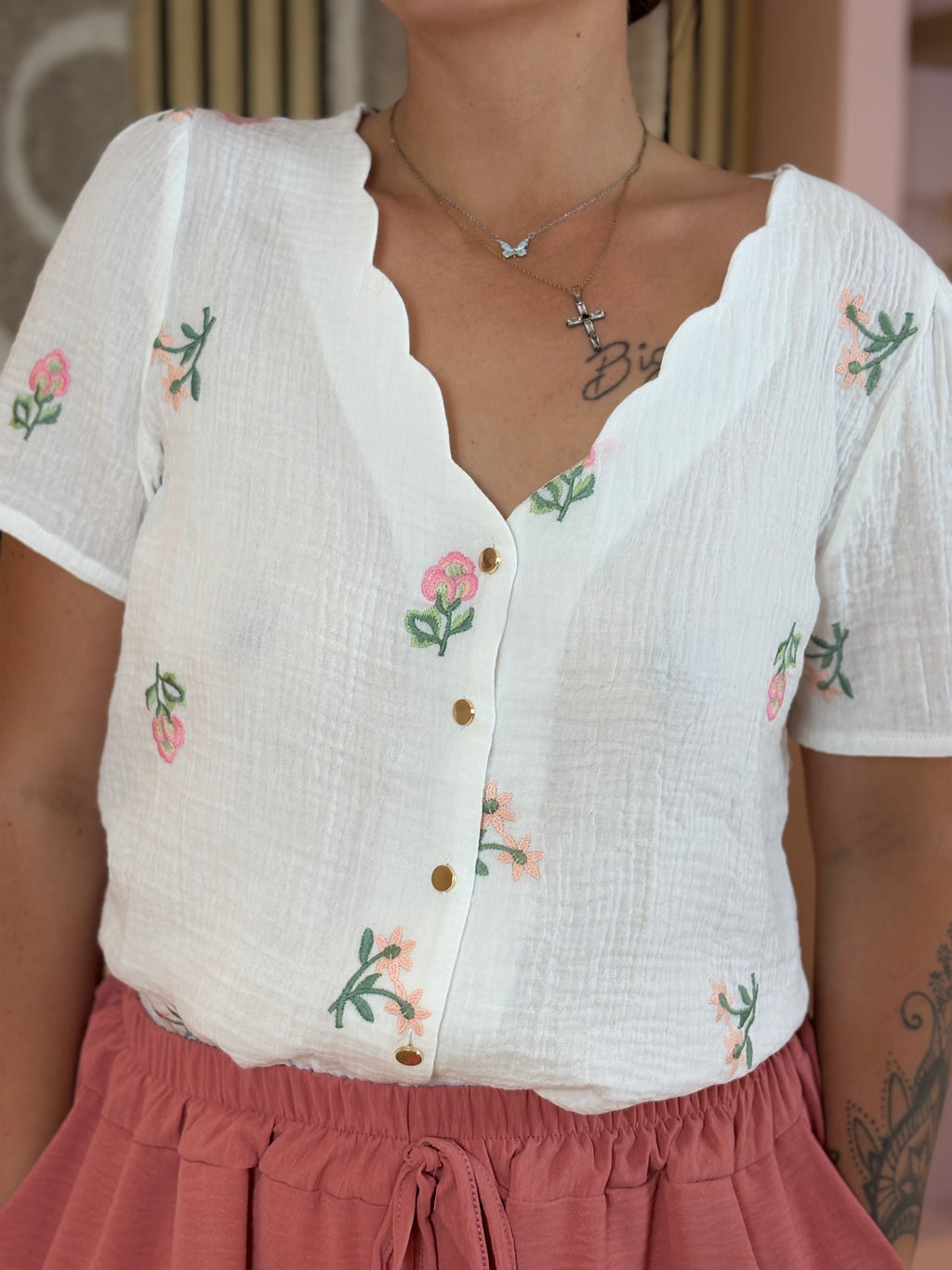 Blouse - Lila - Blanc