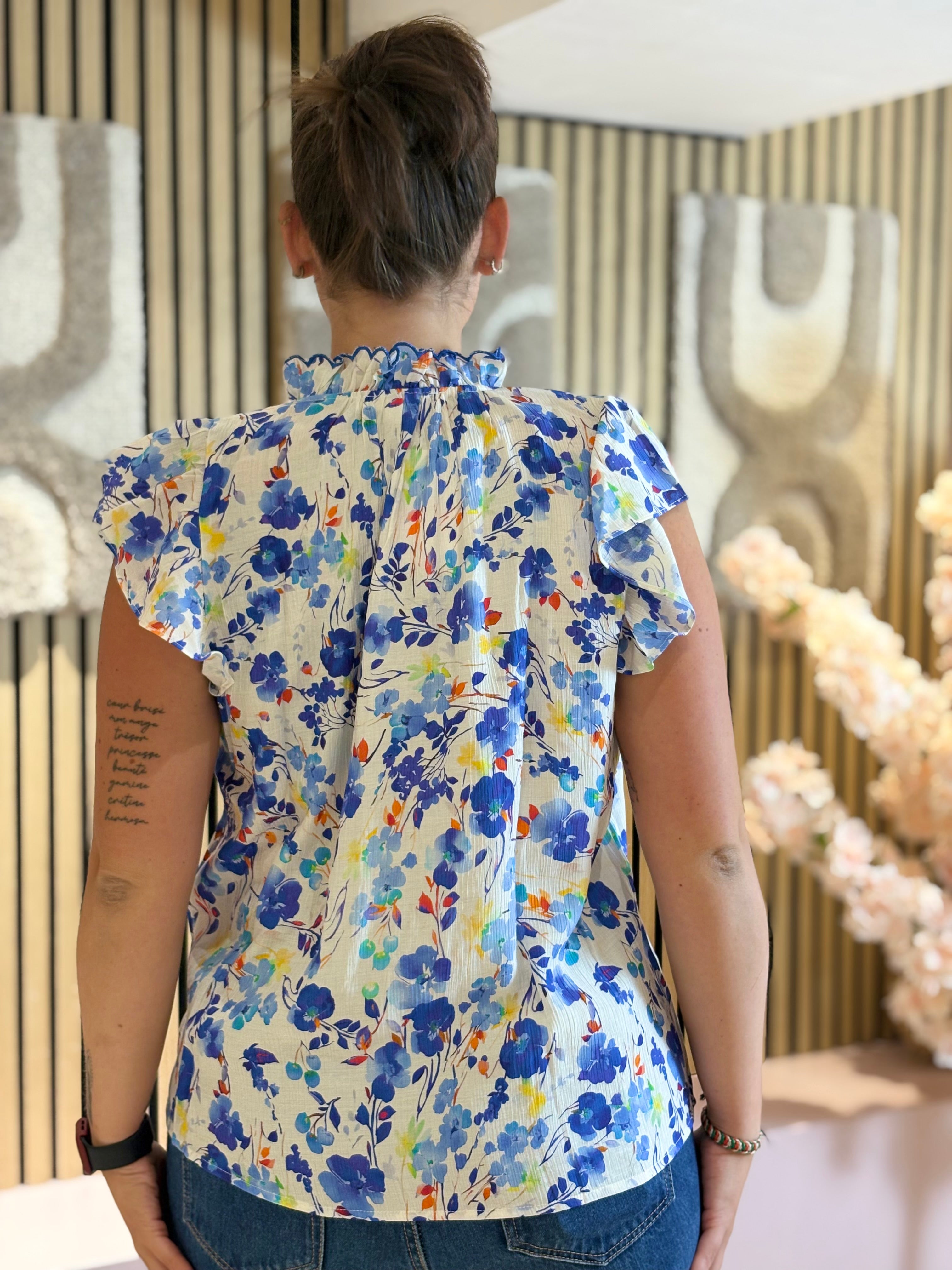 Blouse - Eva - Bleu fleuri