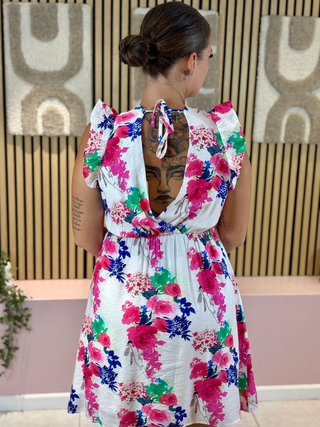 Robe courte - Laora - Blanc fleuri