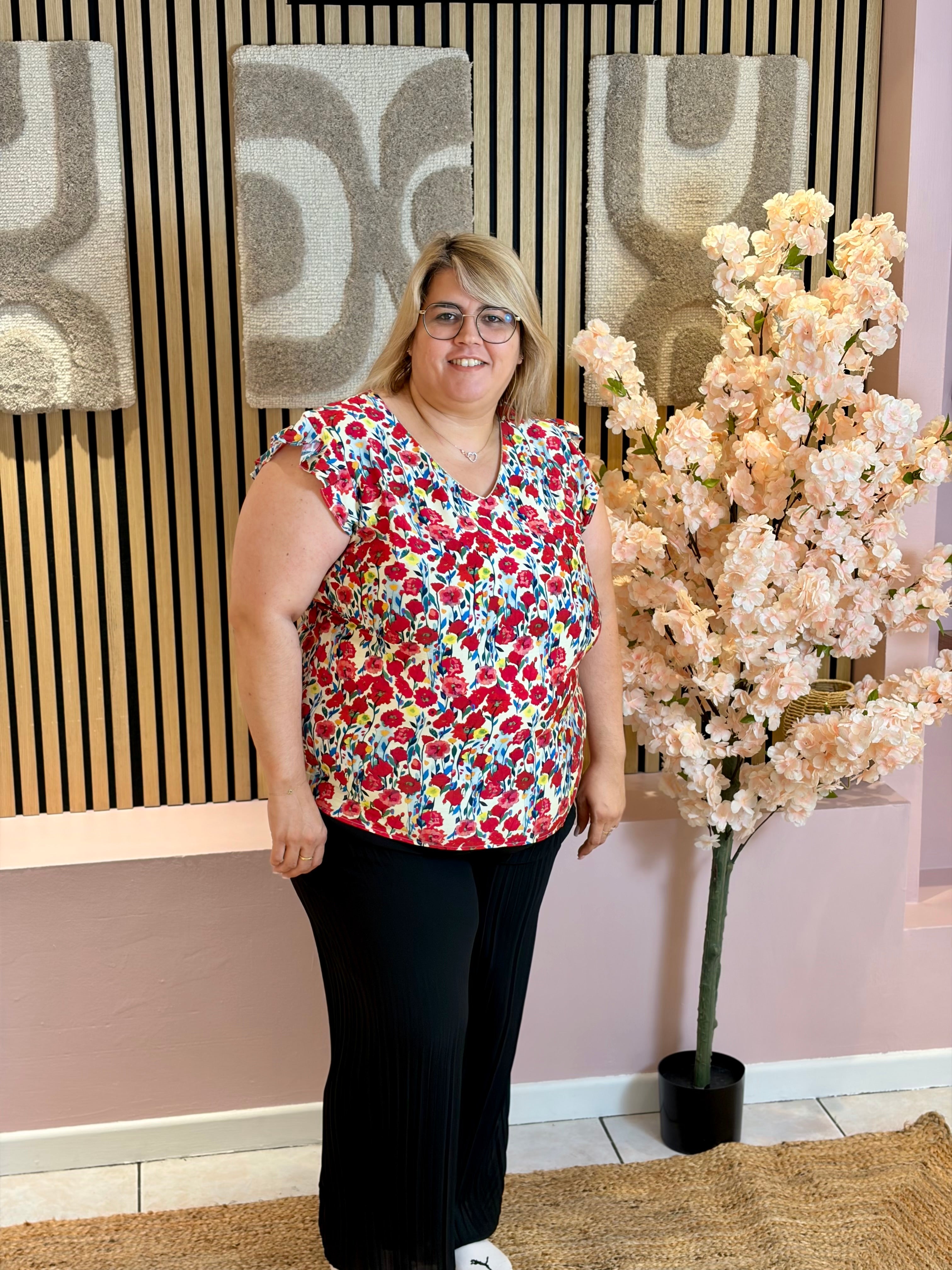 Blouse - Carla - Rouge Fleuri