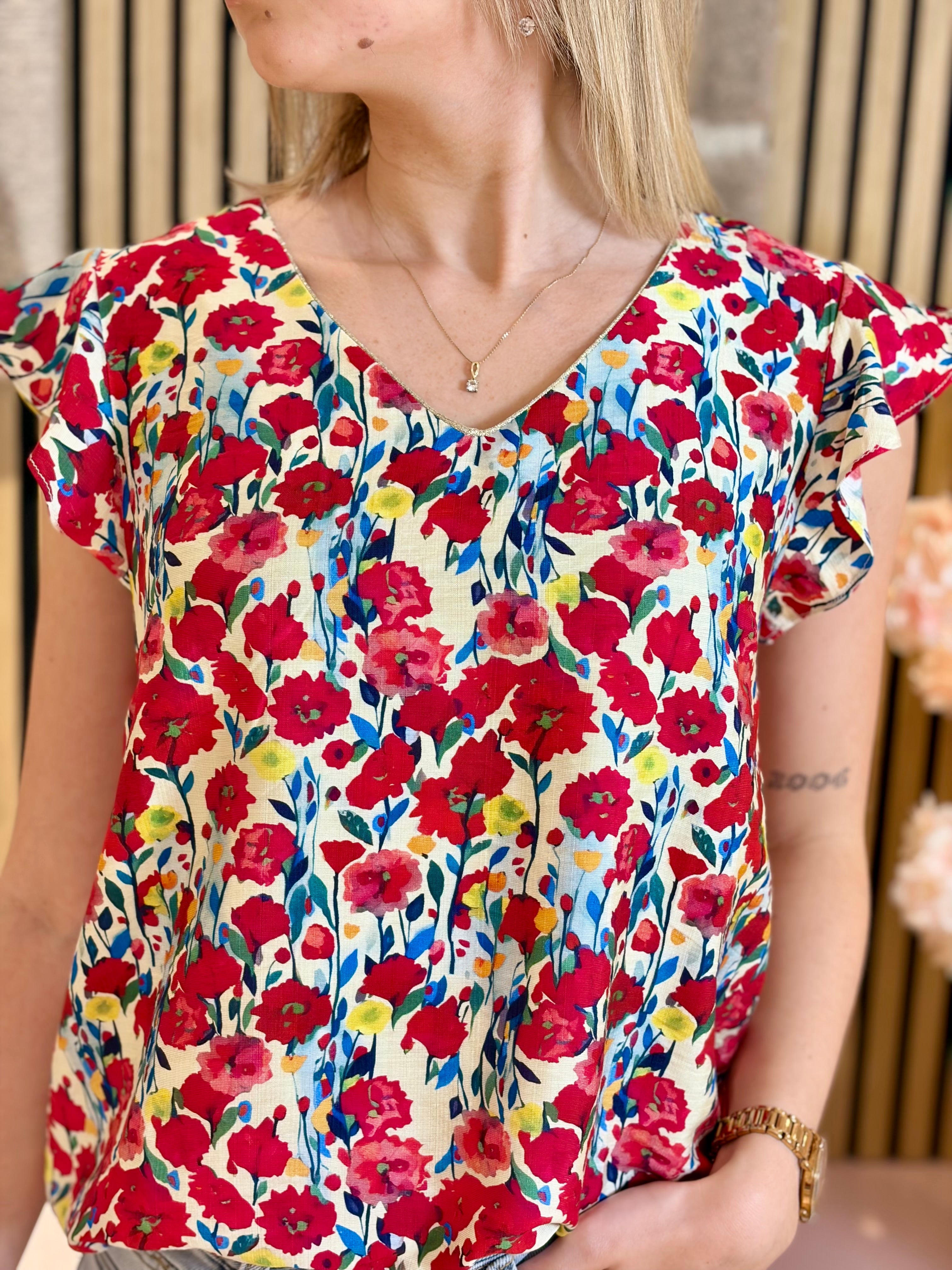 Blouse - Carla - Rouge Fleuri