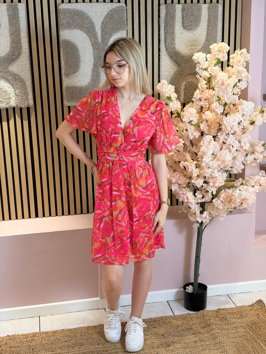 Robe Courte - Maia - Fuchsia & Orange