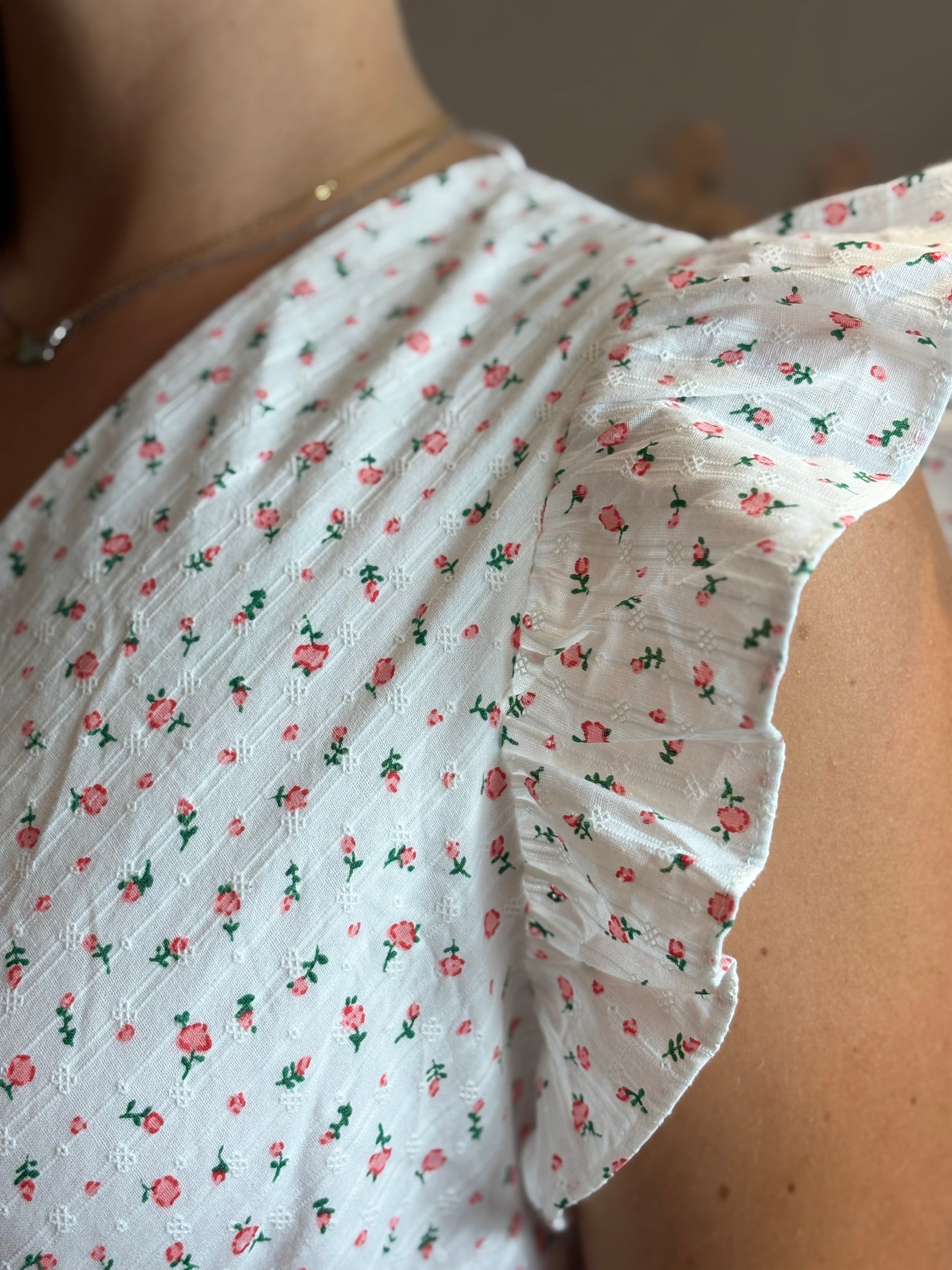 Robe Courte - Maggie - Blanc Fleuri