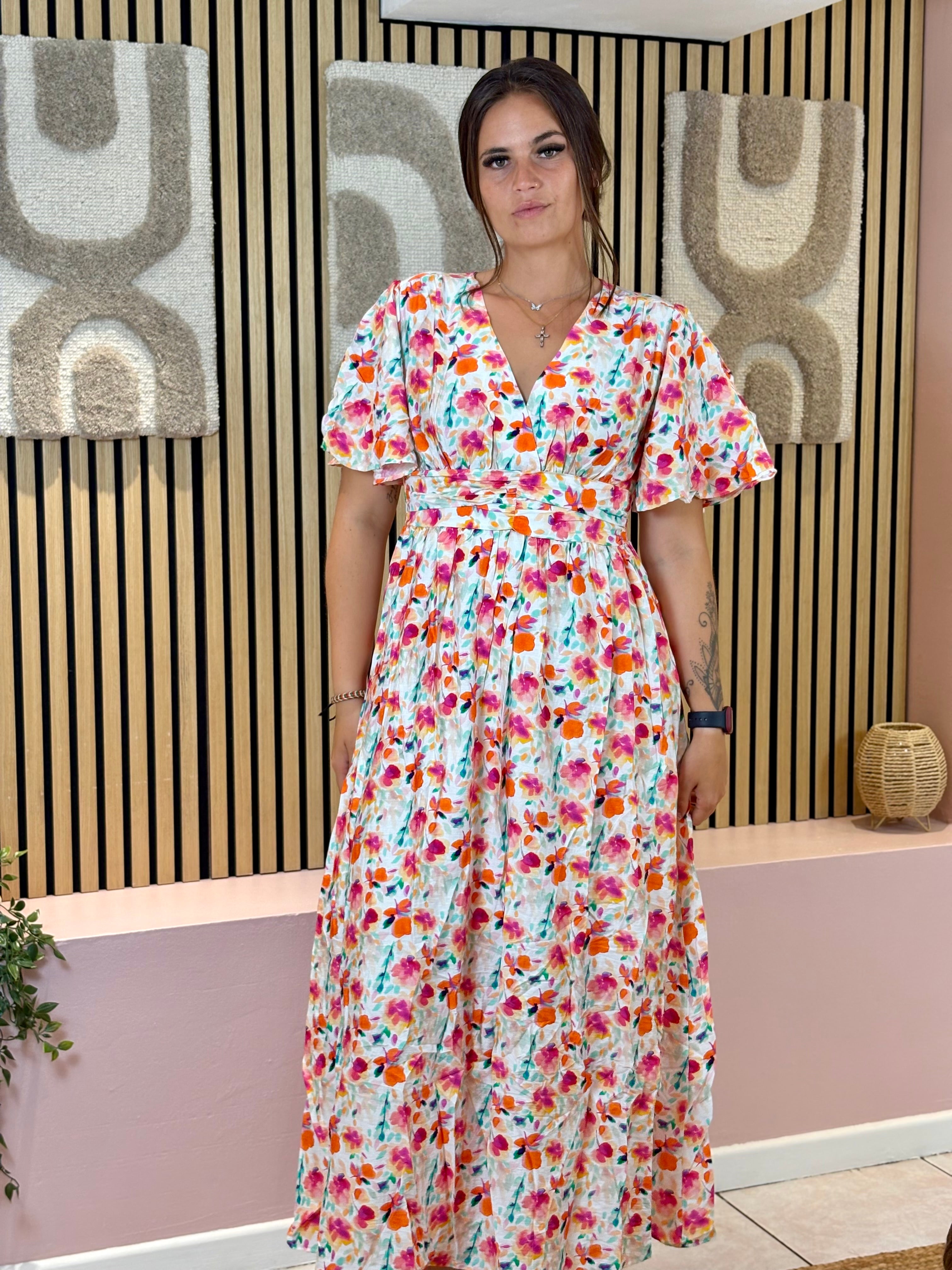 Robe Longue - Fanny - Orange & Fuchsia