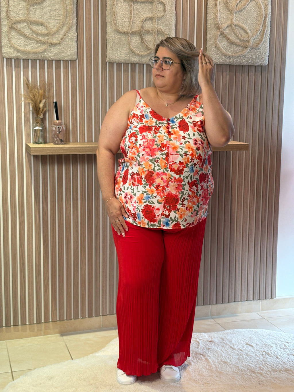 Top - Mily - Rouge - Fleuri (grande taille)