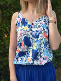 Top - Mily - Bleu Roi - Fleuri