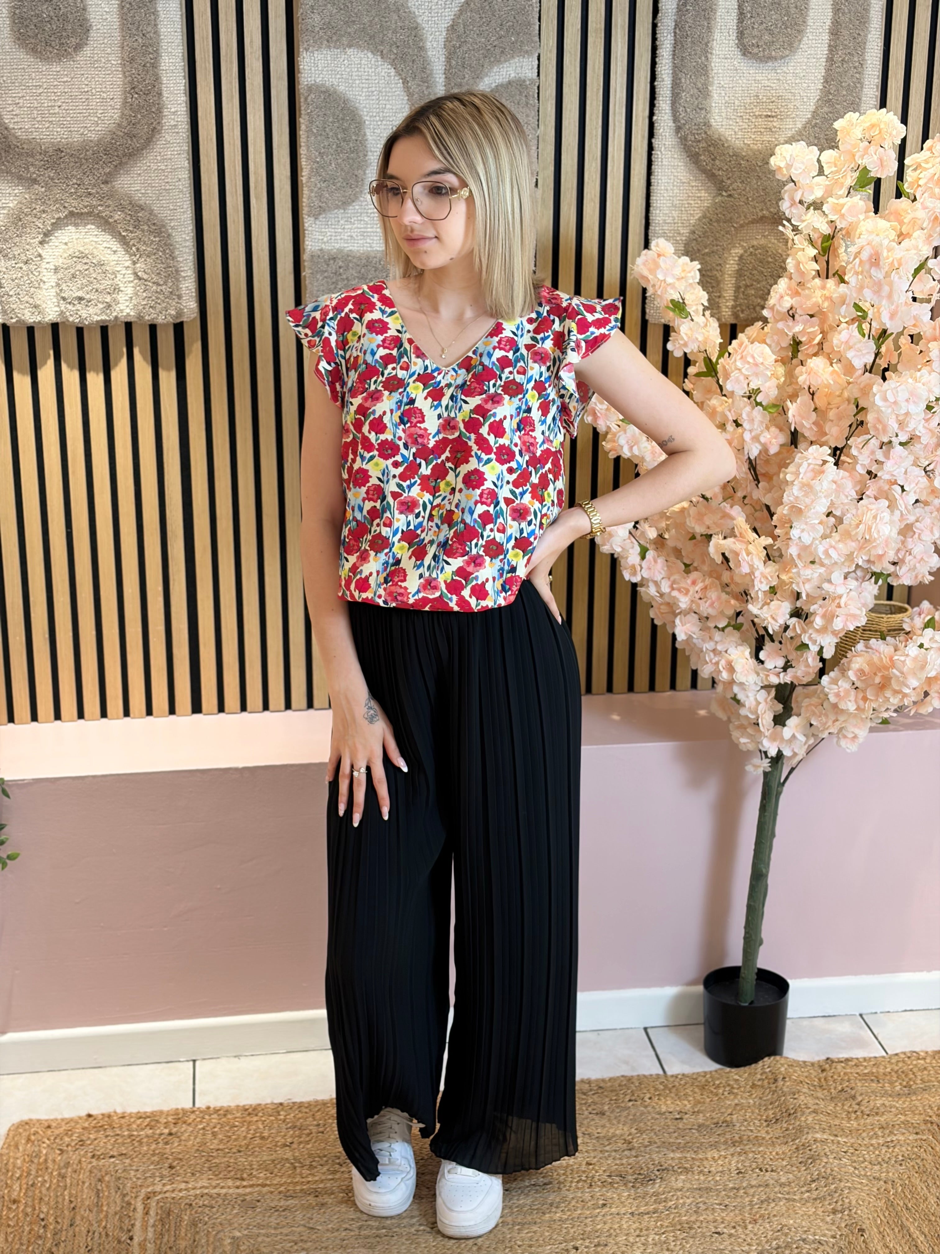 Blouse - Carla - Rouge Fleuri