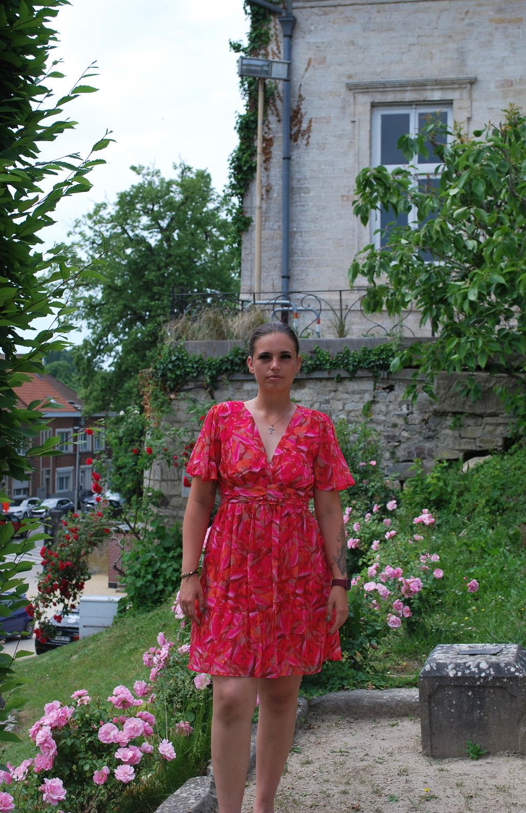 Robe Courte - Maia - Fuchsia & Orange