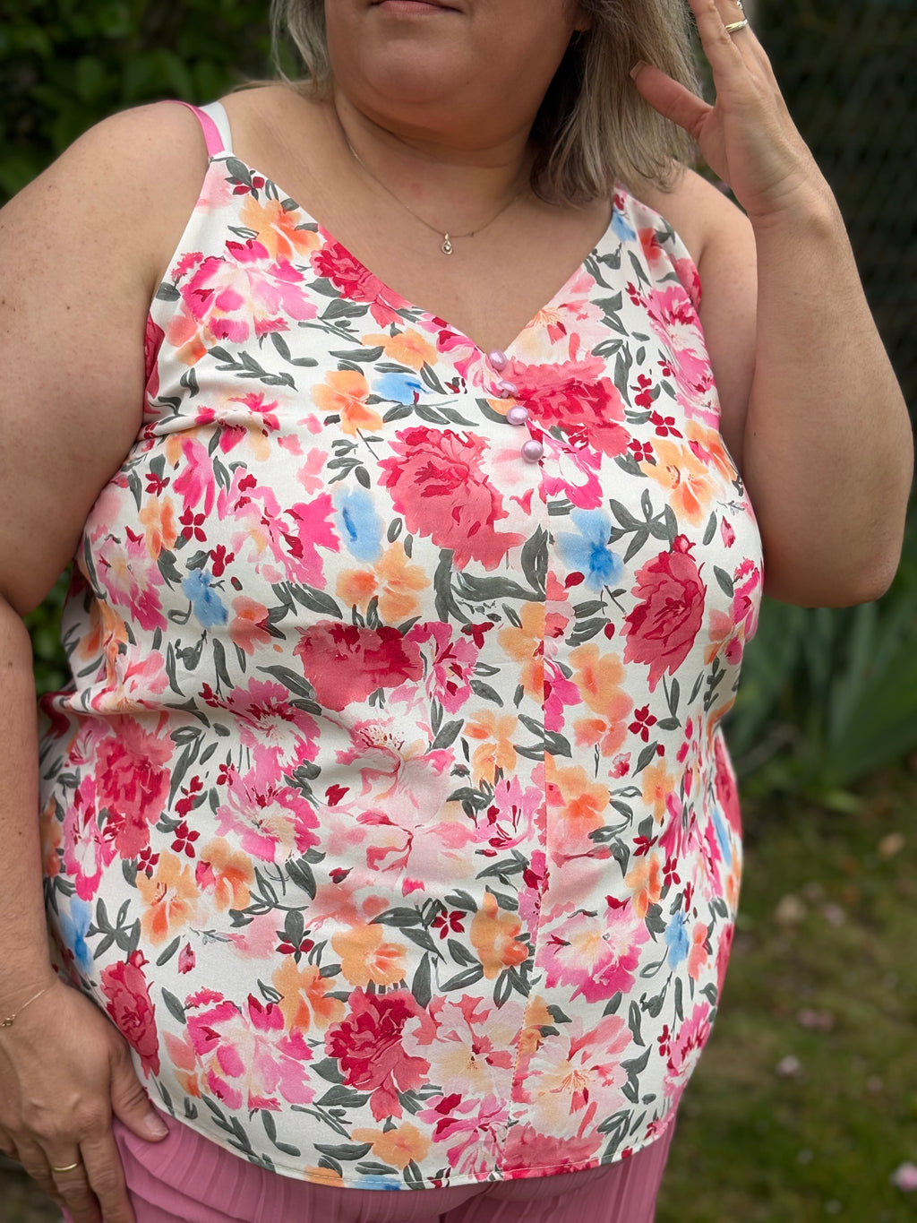 Top - Mily - Fuchsia - Fleuri (grande taille)