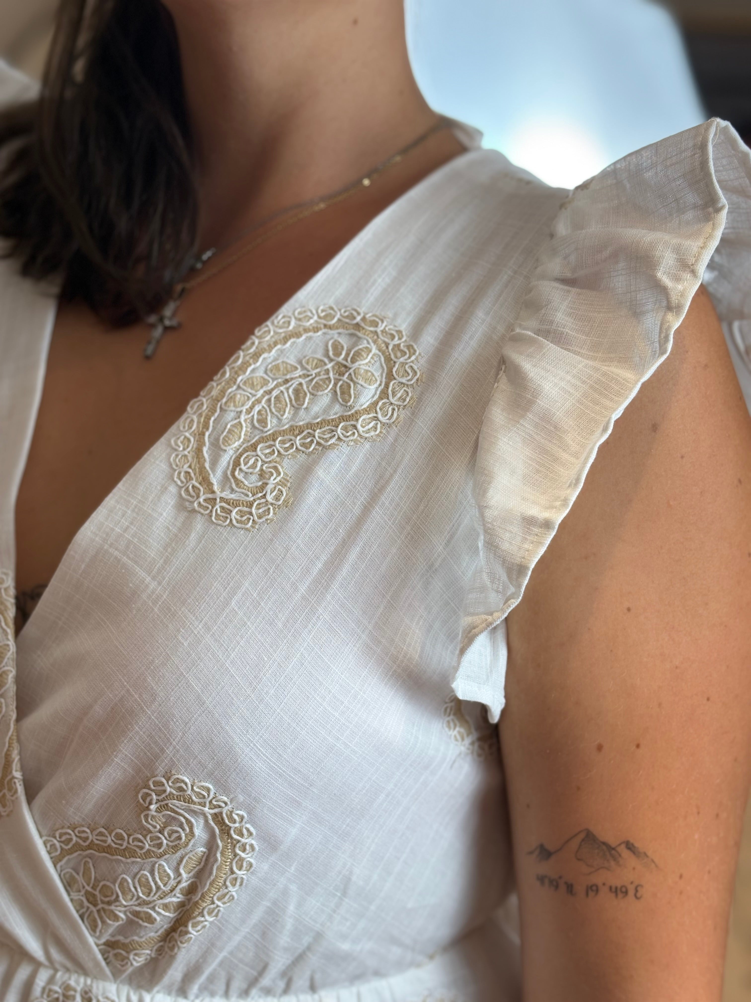 Robe Courte - Romane - Ecru