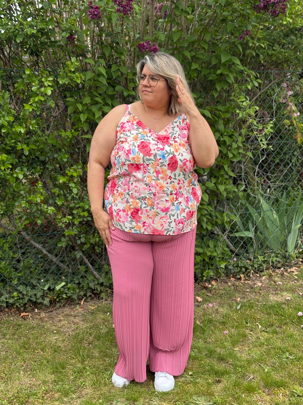 Top - Mily - Fuchsia - Fleuri (grande taille)