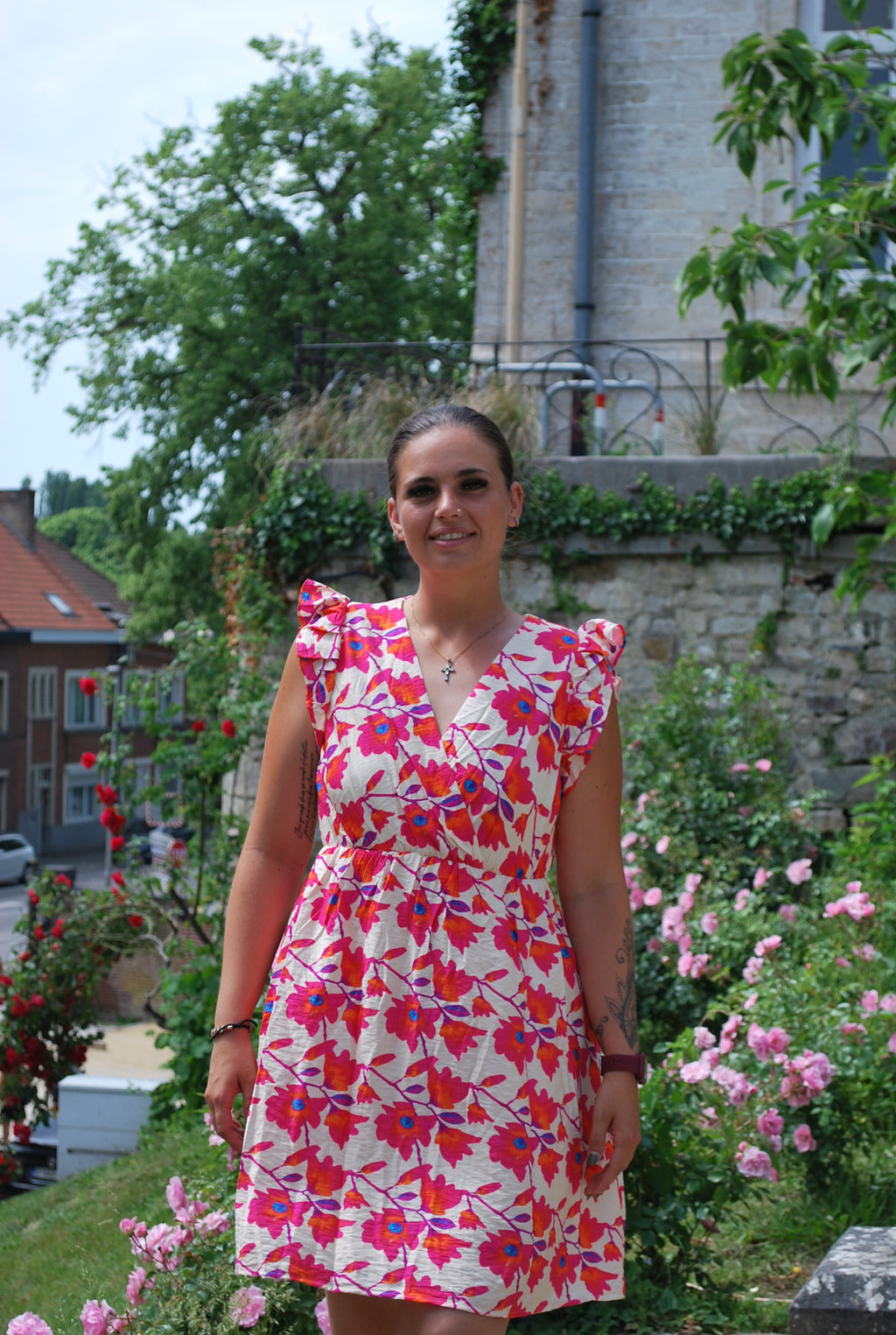 Robe Courte - Inès - Fuchsia & Orange