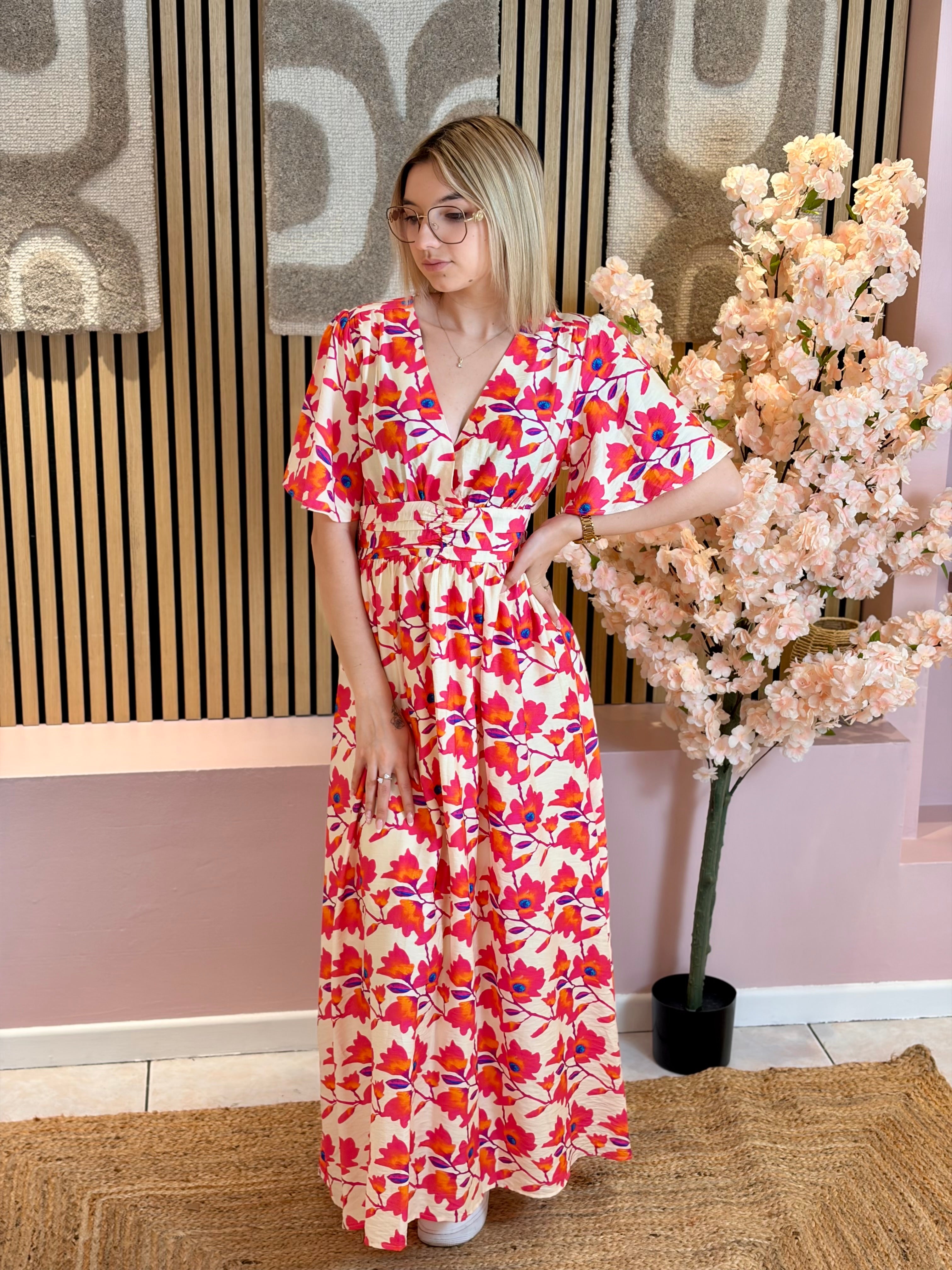 Robe Longue - Inès - Fuchsia & Orange