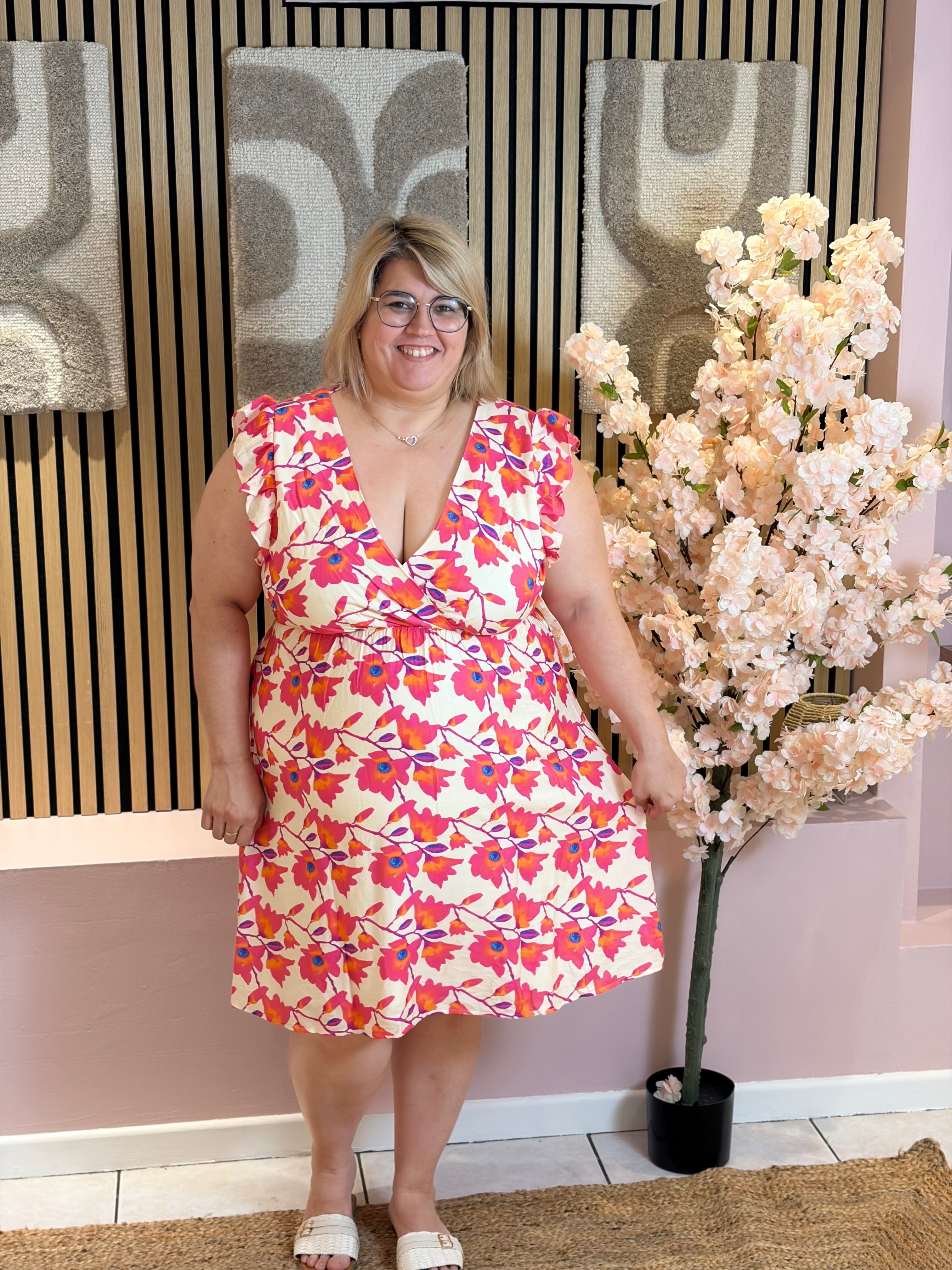 Robe Courte - Inès - Fuchsia & Orange