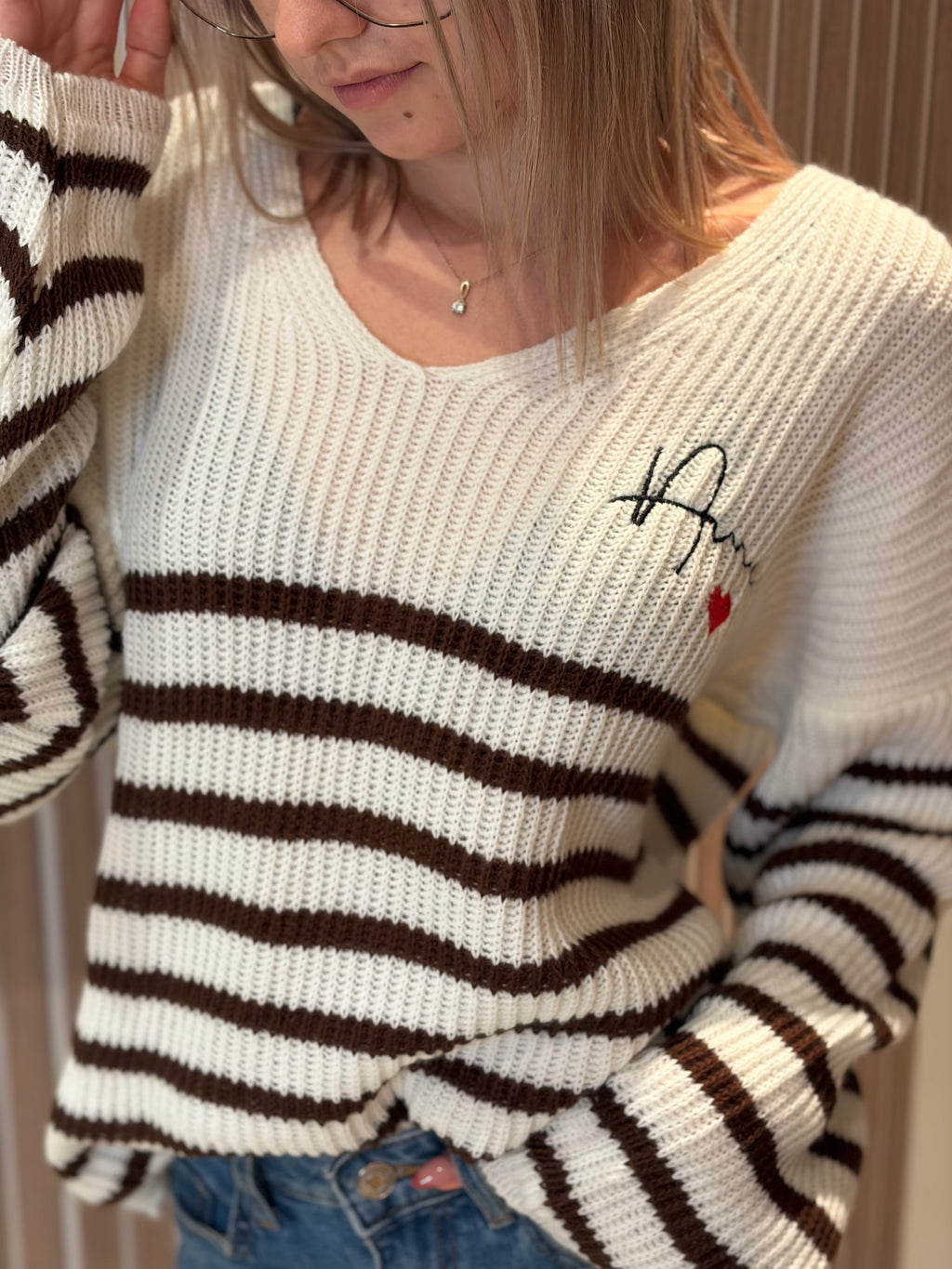 Pull Rayé - Amour - Marron