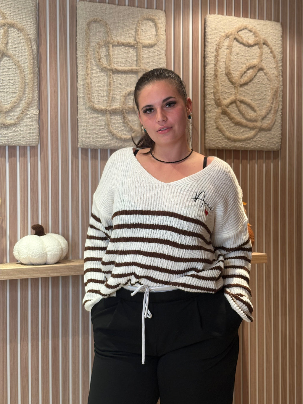 Pull Rayé - Amour - Marron